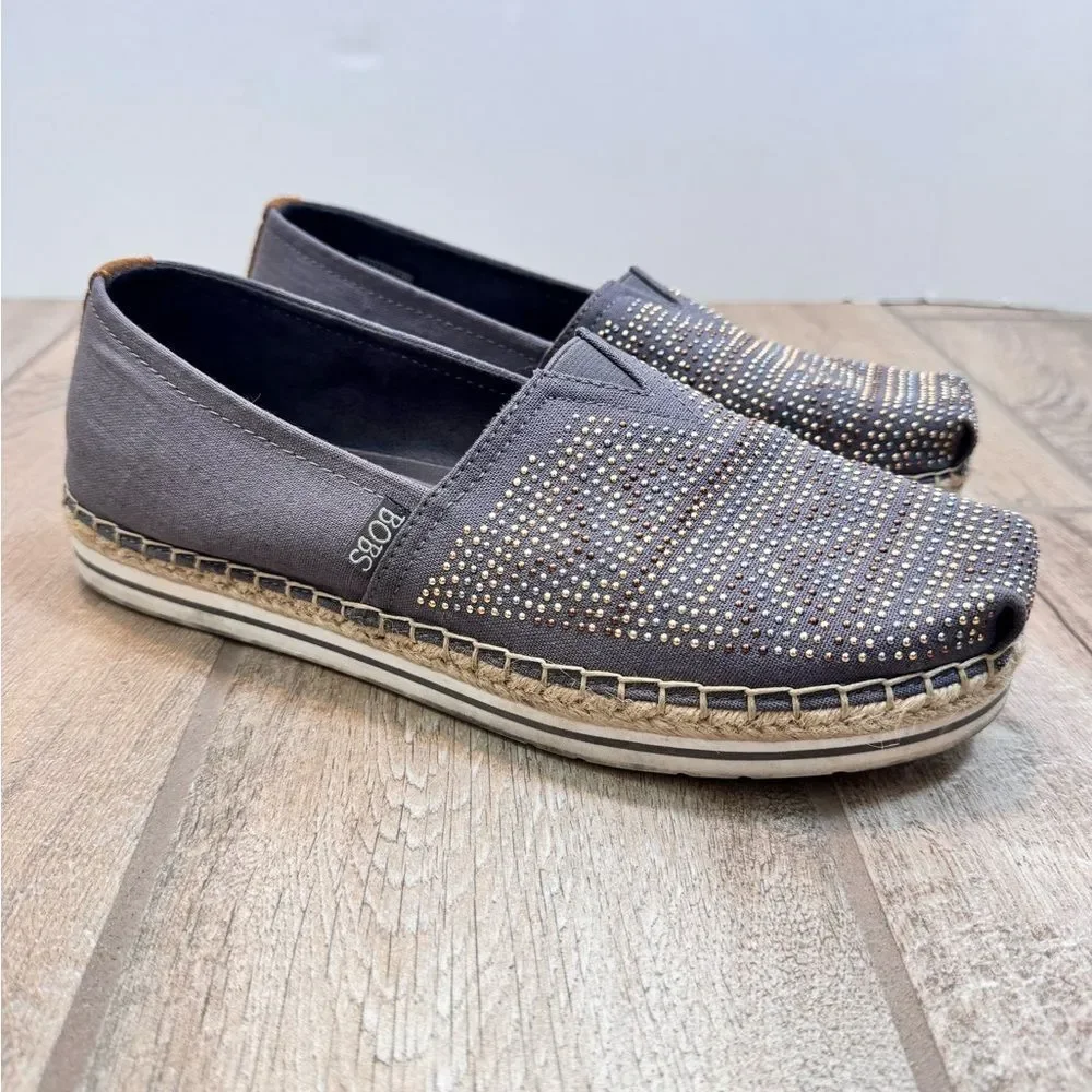 BOBS Skechers Women’s Gray Moonbeams and Stars Slip-On Espadrille Shoes Size 10